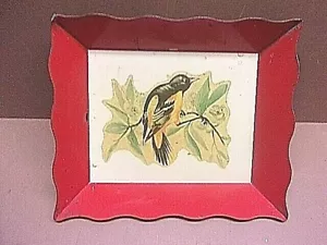 Small Tole Metal Trinket Dish 6 1/4" x 5 1/4" x 1" Looks Like a Baltimore Oriole - Picture 1 of 5