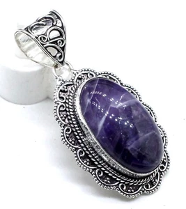 925 Sterling Silber Amethyst Edelstein Handarbeit Schmuck Vintage Anhänger Gr-2 - Bild 1 von 2