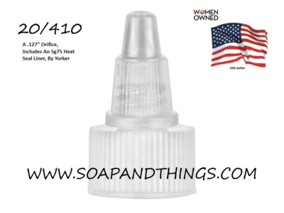 20/410 White/Natural TWIST TOP CLOSURES, NATURAL TIP - DISPENSING - QTY 50 caps - Image 1 of 2