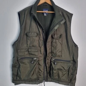 VTG GAP Vest Green Utility Cargo Tactical Fleece Lined Nylon Zip Up Gorpcore XL - Picture 1 of 8