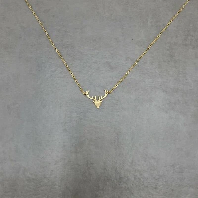 Collar enchapado en oro con cuerno de animal cabeza de alce ciervo reno antílope Foto 1 de 4