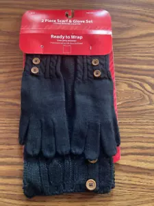 Women's 2 piece Black scarf & glove winter gift set - Picture 1 of 14