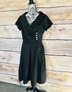 Abito midi Dressbarn donna nero manica corta collo sciallato aderente e svasato taglia 12 - Foto 1 di 12