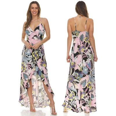 Robe Asymétrique Femme Portefeuille Décolleté En V Volants Sans Manches Florale - Photo 1/4