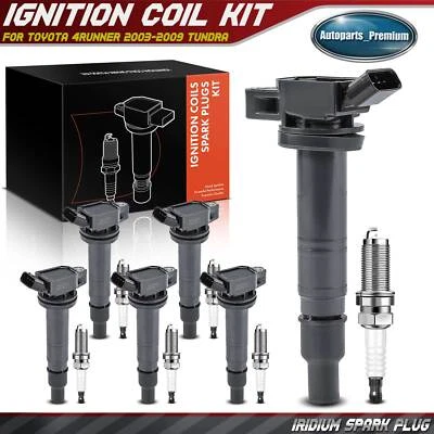 Kit de 6 bobinas de encendido y 6 bujías de iridio para Toyota 4Runner 2003-2010 Tundra Foto 1 de 4