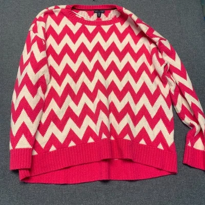 Tommy Hilfiger Mujer Suéter Talla XL Rosa Blanco Chevron Tejido Manga Larga Foto 1 de 4