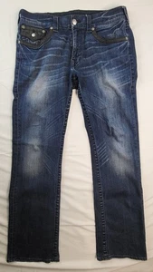 Pantalones de mezclilla True Religion para hombre 36x30 rectos con solapas de bolsillo de cuero negro - Imagen 1 de 14