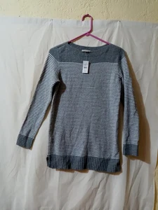 Grauer gestreifter Pullover LOFT Petite Medium neu mit Etikett weiche Baumwollmischung - Bild 1 von 5