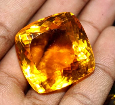 Natural Certified 121Ct Cushion Cut Yellow Citrine Brazilian Loose Gemstone - Image 1 of 4