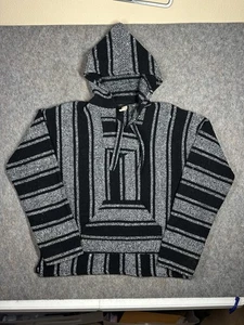 Poncho de colección Baja con capucha alfombra droga negro blanco a rayas suéter XL para hombre - Imagen 1 de 5