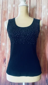 Damen großes Tanktop Cha Cha Vente schwarz Strass weiche Baumwolle U-Ausschnitt - Bild 1 von 12