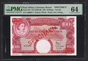East Africa 100 Shillings ND(1958-60) P40s "Specimen N.3" UNC Grade 64 - Picture 1 of 2