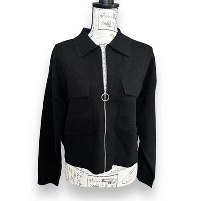 Nuevo Elie. Suéter Tahari Negro Peso Pesado Cuello Cremallera Bolsillos Mediano Precio de venta sugerido por el fabricante $138 Foto 1 de 4