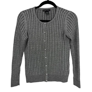Cárdigan Vintage New York & Company Gris Brillante Talla Pequeña Tejido con Cable - Imagen 1 de 10