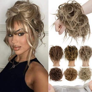 Natural Curly Messy Rose Bun Hair Piece Scrunchie Hair Extensions as Human Updo - Picture 1 of 81
