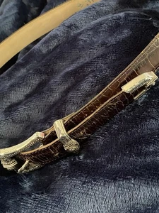 Brighton Croco Belt Womens Size Medium Brown And Silver - Picture 1 of 9