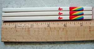 3 Vintage 1982 SQUARE PENCILS M.Y.T. Trading Co. Small 5.5" LOVE Rainbow Hearts - Picture 1 of 12