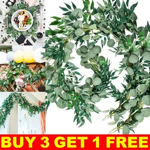 2M Artificial Fake Eucalyptus Willow Garland Leaf Vine Leaves Christmas Decor UK - Picture 1 of 15