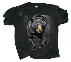 Black Bear Pawprints Kids T Shirt Youth Size Small Med Large "Bear Trax" Cotton - Picture 1 of 2