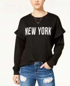 Pretty Rebellious Juniors' New York Ruffled Graphic Sweatshirt, Small, ZR-B2,bs - Picture 1 of 1