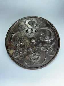 Antiguo espejo chino de bronce de la dinastía Tang arcaico 618-907 dC aves de loto - Imagen 1 de 16