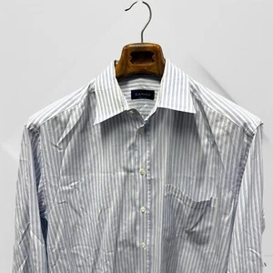 Canali Mens Dress Shirt Mens 41 / 16 L Blue White Gray Pin Striped Cotton - Picture 1 of 14