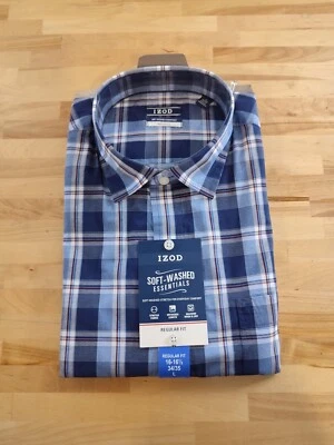 Camisa de vestir para hombre Izod suave lavada elástica desacogida azul oscuro grande 16-16,5 34/35 Foto 1 de 4