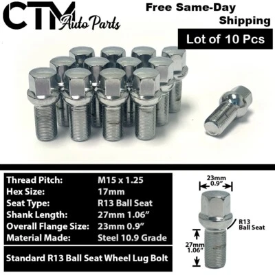 10x parafusos de assento esférico cromados 15x1,25 ajuste Mercedes GLE GLS 450/580/600/63AMG - Imagem 1 de 4