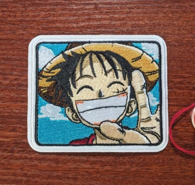 One Piece Patch Monkey D. Luffy Big Smile Anime Embroidered Iron On 2.75x3.25" - Image 1 of 3