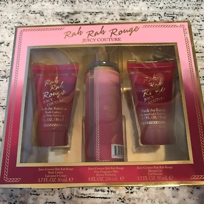 Rah Rah Rouge Juicy Couture Juego de 3 piezas Spray Corporal, Loción, Gel de Ducha Nuevo en Caja Foto 1 de 2