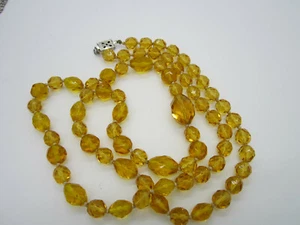 Vintage Estate Warm Faceted Japan Amber Glass Bead Knotted Strand Necklace - Picture 1 of 3