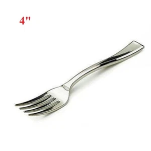 250 PC 4" SABERT SILVER EFFECT DESSERT FORKS METALLIZED REUSABLE DIPOSABLE - Picture 1 of 7