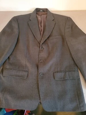 Abrigo deportivo Haggar para hombre talla 40 3 botones negro plateado pata de gallo mezcla de lana Foto 1 de 4