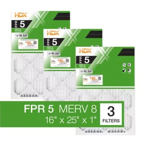 16 In. X 25 In. X 1 In. Standard Pleated Furnace Air Filter FPR 5, MERV 8 (3-Pac - Picture 1 of 10