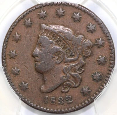 1832 1c Large Letters N-3 Coronet or Matron Head Large Cent PCGS VF 25 - Image 1 of 4