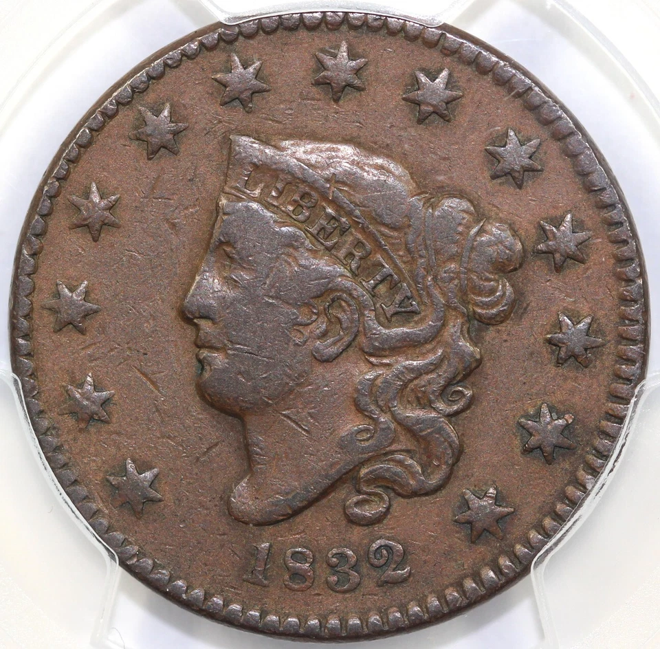 1832 1c Large Letters N-3 Coronet or Matron Head Large Cent PCGS VF 25 - Image 1 of 4