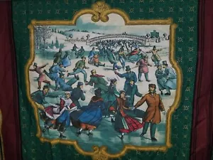 VINTAGE THOMAS KINKADE CHRISTMAS WINTER ICE SKATE COTTON FABRIC PANEL 17" X 44" - Picture 1 of 2