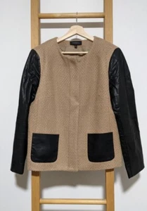 Talbots Womens Tan Black Colorblock Wool Blend Faux Leather Sleeve Jacket - Picture 1 of 4