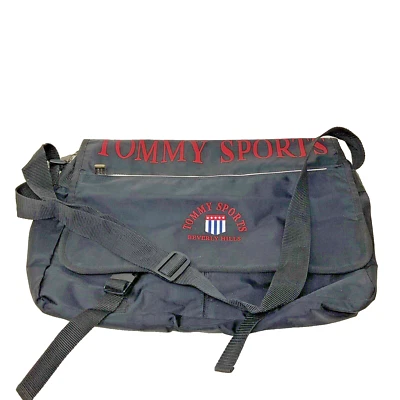 Antiga bolsa tiracolo Tommy Sports Y2K ombro laptop preto vermelho soletrado - Imagem 1 de 4
