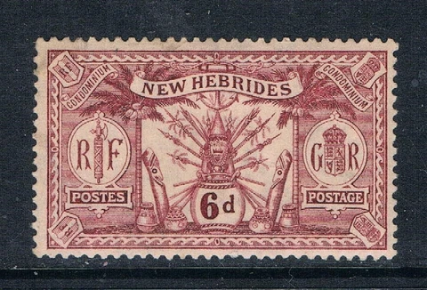 New Hebrides 1921 - 6d Weapon & Idols - Purple - SC 37 [SG 39] MNH B1 Cover