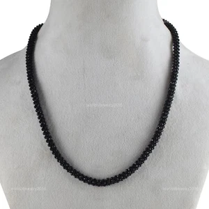 925 Sterling Silver Rondelle Black Spinel Stone Beaded Wedding Necklace Jewelry - Picture 1 of 6