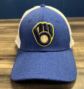 Milwaukee Brewers Hat Cap New Era Men’s Small Medium Fitted Blue White MLB Sport - Picture 1 of 6