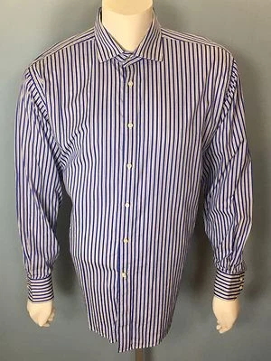 Jack Stone By Thomas Dean XL Button Down Shirt Reversible Cuff Blue & White - Image 1 of 4
