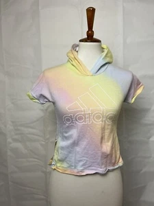 Adidas Girl's Tie Dye Hooded Short Sleeve Logo Shirt Size M(10/12) - Picture 1 of 7