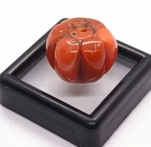 Orange Coral Melon Shape Beads-100%Natural Red Coral Carved Beads Size 17MM - Picture 1 of 7