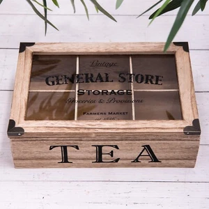 6 Fächer Teebeutel Box Caddy Aufbewahrung Vintage Rustikal Vitrine - Bild 1 von 5