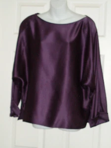 RALPH LAUREN Black Label WOMAN Size 12 PURPLE SILK Top BLOUSE Pull-Over L/S - Picture 1 of 3