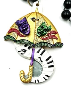 Gold Umbrella Second Line Mardi Gras Bead Necklace New Orleans Music Carnival - Picture 1 of 2