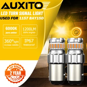 2x AUXITO Amber Yellow LED Turn Signal DRL Parking Light Bulbs 1157 7528 Reverse - Picture 1 of 12