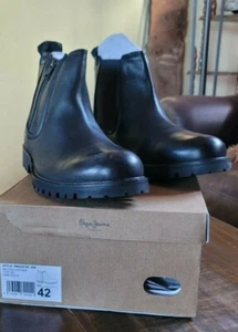 Pepe Jeans Chelsea boots black leather women UK size 42 - New in box - Picture 1 of 3